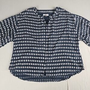 Anthropologie Pilcro Tavi Womens Large Textured Navy Long Sleeve Button Up